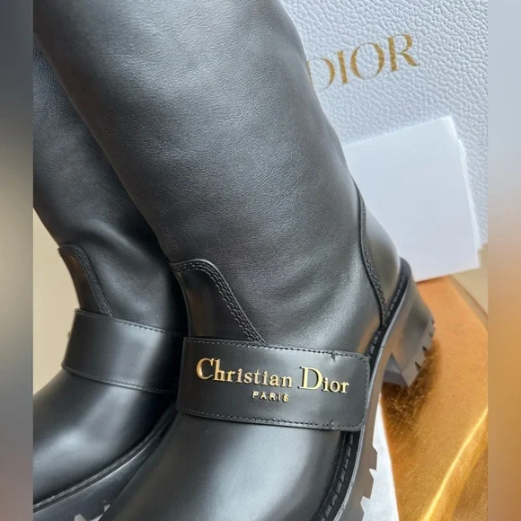NWT Christian Dior D-Quest Thigh Black Leather Boots, size 37 (US 6-6.5) - Picture 16 of 17